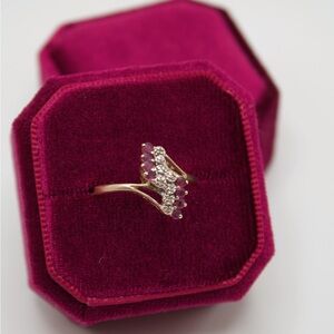 10k Solid Gold Ruby and Diamond Cluster Waterfall Ring